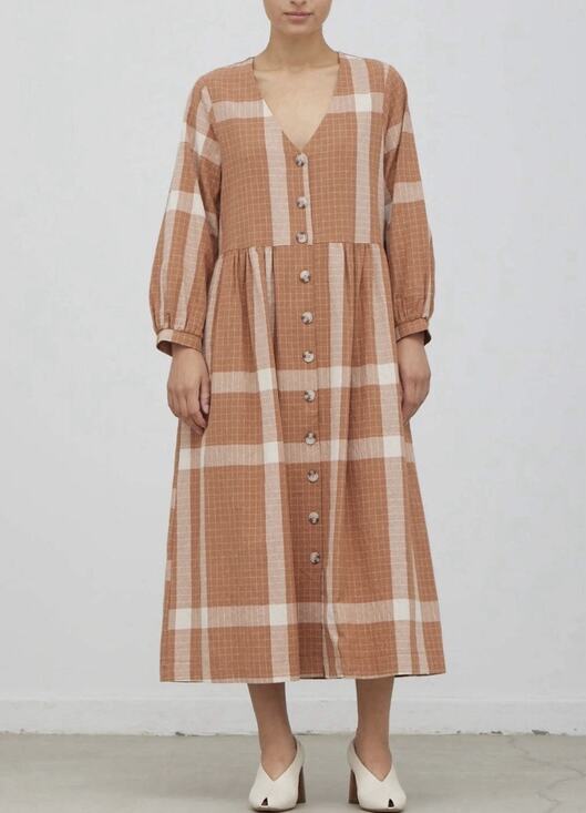 Grade and Gather Dresses & Skirts - Grade & Gather Overfit Plaid Button Down Midi Dress V Neck Long Slv Prairie Sz S